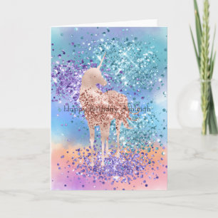 Rosa Unicorn Gnistra Lila Aqua Glitter Confetti Kort