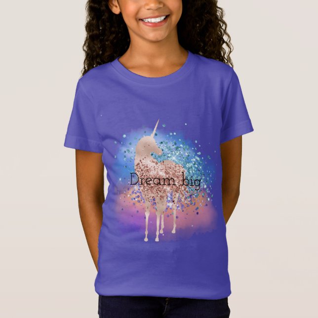 Rosa Unicorn Gnistra Lila Aqua Glitter Confetti T Shirt (Framsida)