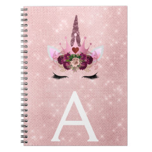Rosa Unicorn Gnistra Princess Monogram Namn Anteckningsbok