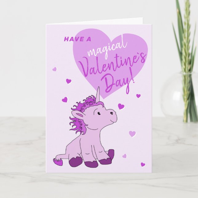 Rosa Unicorn Heart Kids Classroom Valentine Day Helgkort (Framsida)