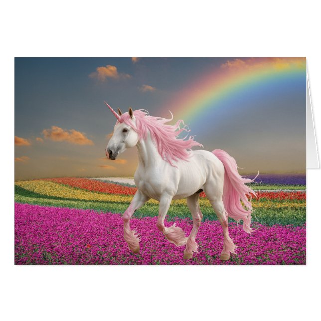 Rosa Unicorn i Rainbow Fält OBS Kort (Framsidan Horizontal)