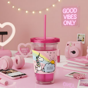 Rosa Unicorn Illustration Take Away Mugg