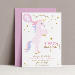 Rosa Unicorn-inbjudan - TVÅ Magiska Inbjudningar