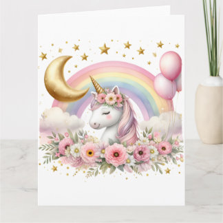 Rosa Unicorn Kort