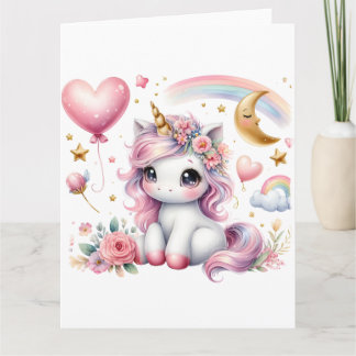 Rosa Unicorn Kort