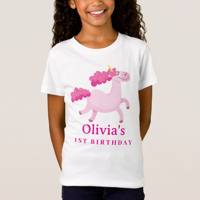 Rosa Unicorn Madical Cute Birthday party T Shirt (Framsida)