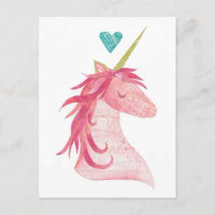 Rosa Unicorn Magic with Heart Vykort