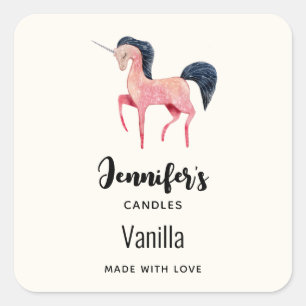 Rosa Unicorn med Black Mane Candle Business Fyrkantigt Klistermärke