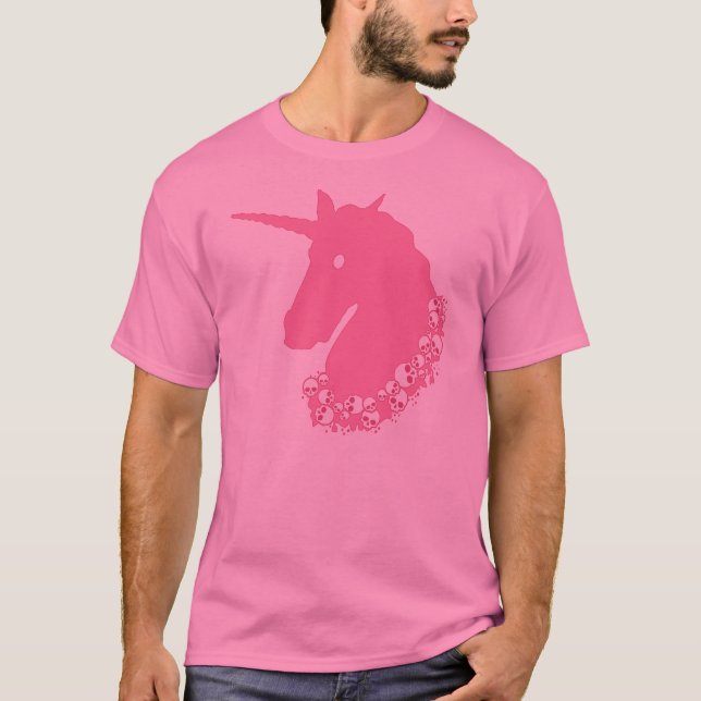 Rosa Unicorn med döskallar Tee (Framsida)