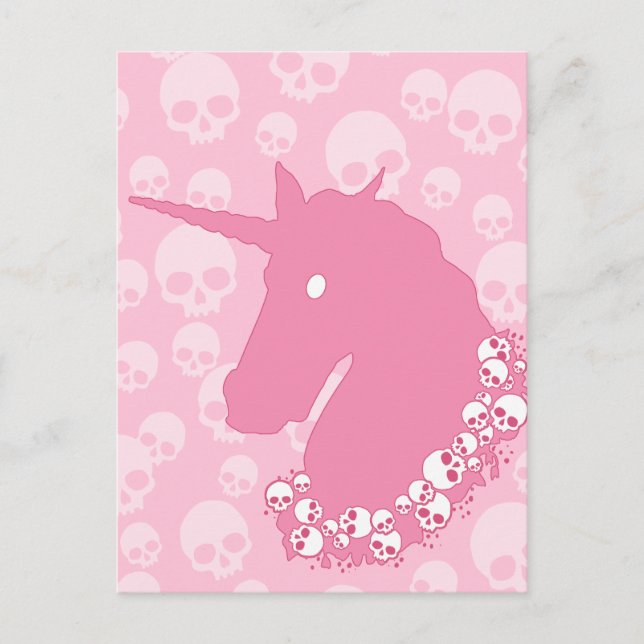 Rosa Unicorn med Döskallar Vykort (Framsida)