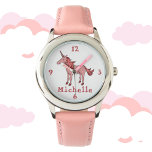 Rosa Unicorn med Namn Personalizable Armbandsur<br><div class="desc">Konstruktionen har en rosa sovande enhörn med en vacker mane och en saga. Det finns en namn på bevakningen,  som du kan personalisera. Den här klockan är underbar för flickor som tycker om unicorns. Det är ett digitalt teckning.</div>