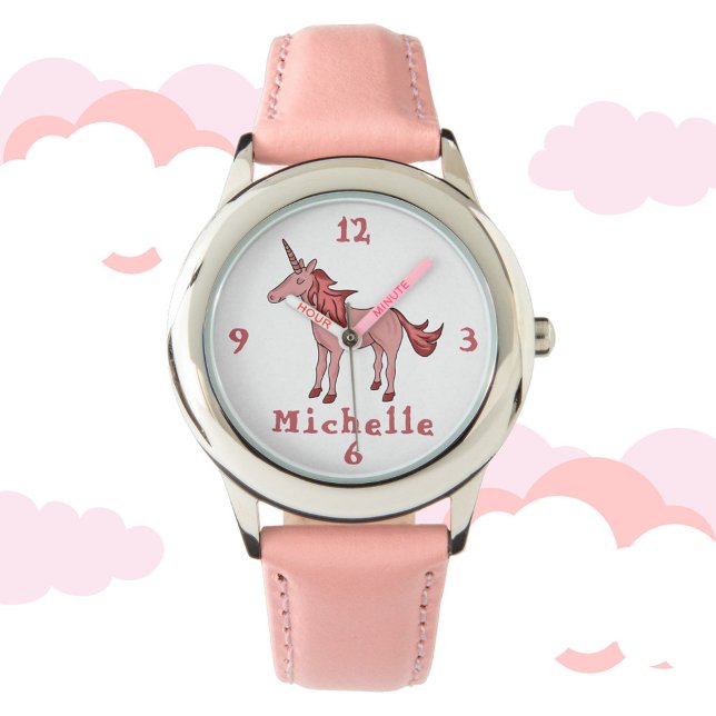 Rosa Unicorn med Namn Personalizable Armbandsur (Skapare uppladdad)