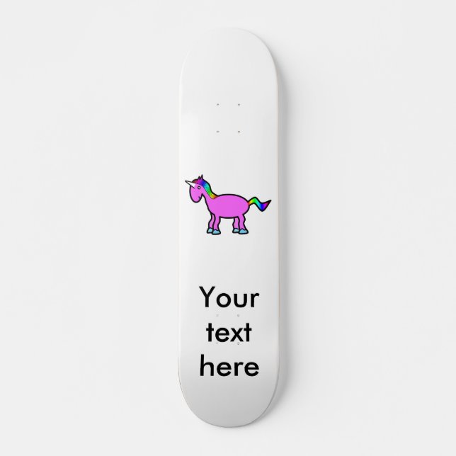 Rosa unicorn med regnbågemanen mini skateboard bräda 18,7 cm (Framsida)