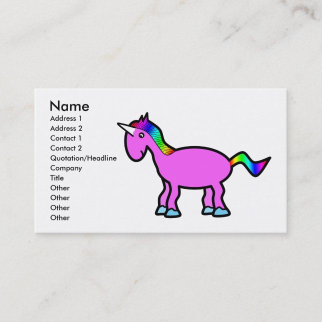 Rosa unicorn med regnbågemanen visitkort (Framsida)