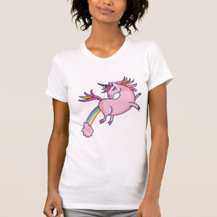 Rosa Unicorn med regnbågschakt T Shirt