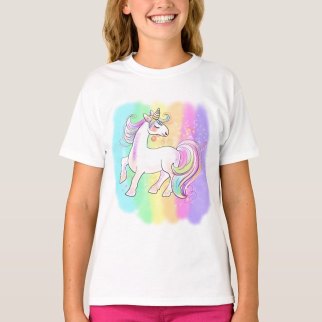 rosa unicorn on regnbåge bakgrund T-Shirth T Shirt (Framsida)