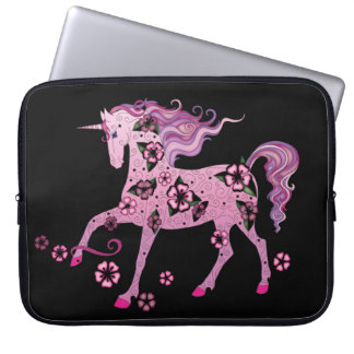 Rosa Unicorn på svart Laptop Fodral