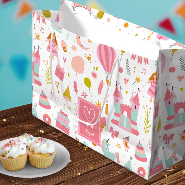 Rosa Unicorn Party Mönster Monogrammed Girl Kids (Skapare uppladdad)