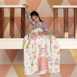 Rosa Unicorn Party Mönster Monogrammed Girl Kids Fleecefilt