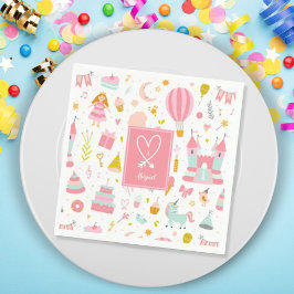 Rosa Unicorn Party Mönster Monogrammed Girl Kids Pappersservett