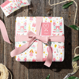 Rosa Unicorn Party Mönster Monogrammed Girl Kids Presentpapper