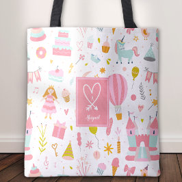 Rosa Unicorn Party Mönster Monogrammed Girl Kids Tygkasse