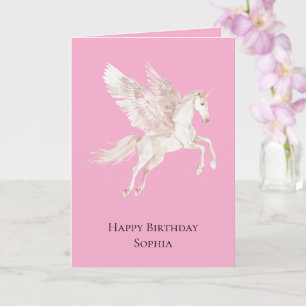 Rosa Unicorn Pegasus Birthday Kort