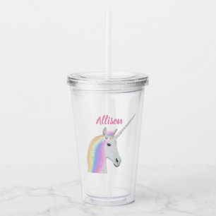 Rosa Unicorn Personlig Acrylic Tumbler Take Away Mugg