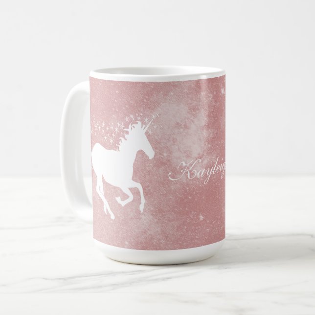 Rosa Unicorn Personlig Coffee Mugg (Framsida vänster)