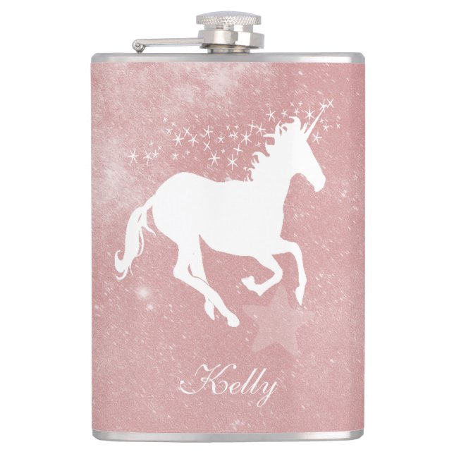 Rosa Unicorn Personlig Flask Fickplunta (Framsidan)