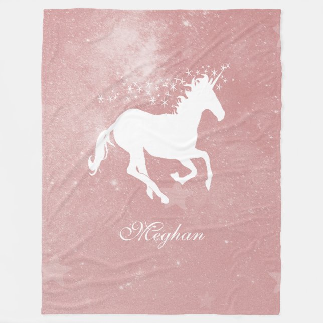 Rosa Unicorn Personlig Fleece Blanket (Framsidan)
