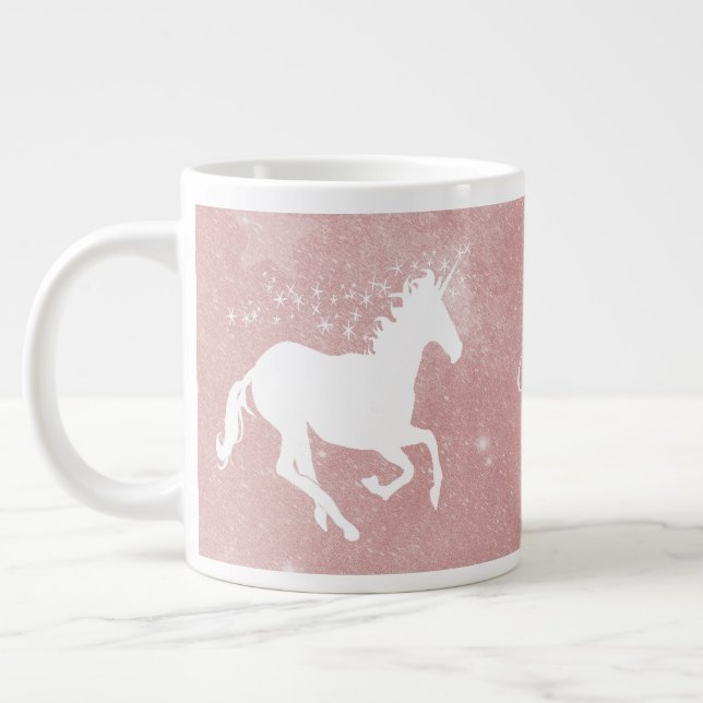 Rosa Unicorn Personlig Giant Coffee Mugg Jumbo Mugg (Vänster)