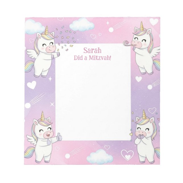 Rosa Unicorn Personlig Mitzvah Notes Anteckningsbl Anteckningsblock (Framsida)