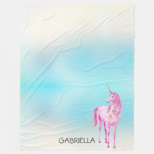 Rosa Unicorn Personlig Namn Fleecefilt