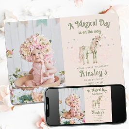 Rosa Unicorn Personlig Photo Birthday Inbjudningar