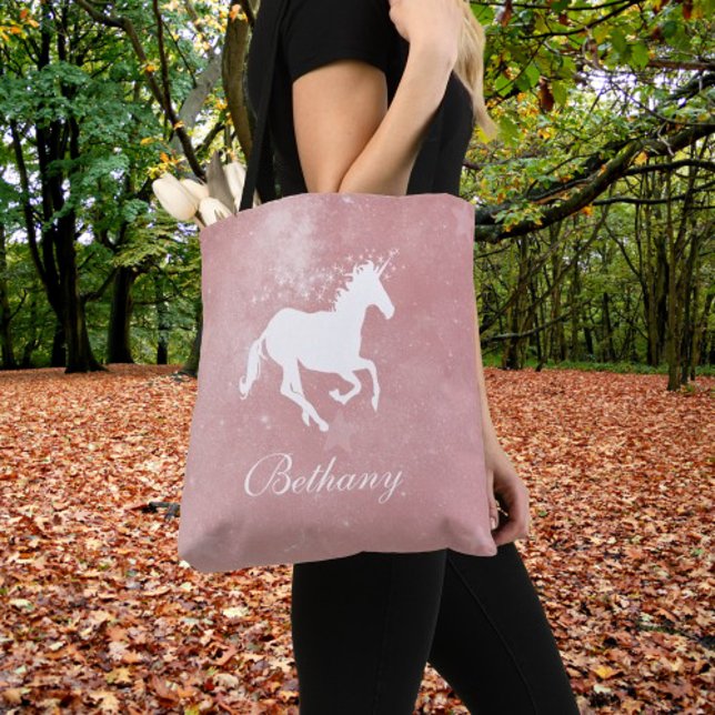 Rosa Unicorn Personlig Tote Bag Tygkasse (Pink Unicorn Personalized Tote Bag)
