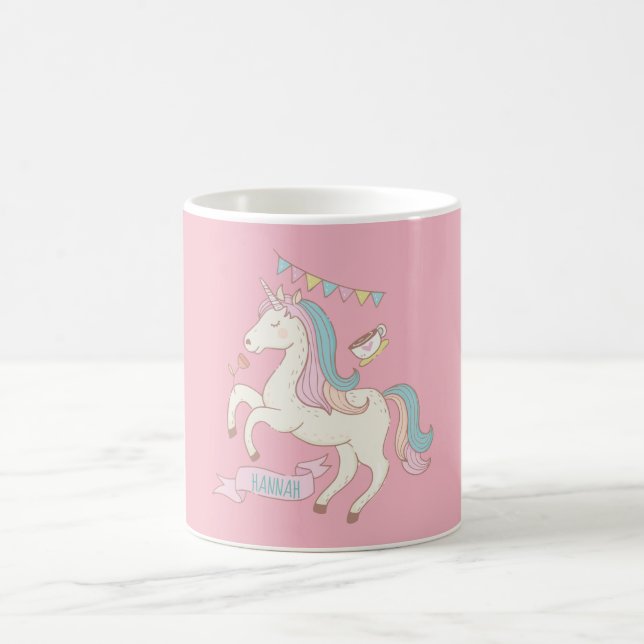 Rosa Unicorn Personnalised Kaffemugg (Center)
