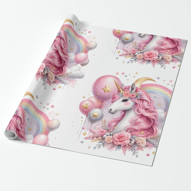 Rosa Unicorn Presentpapper (Utrullad)