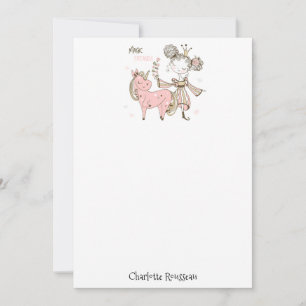 Rosa Unicorn Princess Barn Note Card Anteckningskort