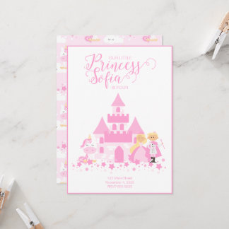 Rosa Unicorn & Princess Party bjudan Inbjudningar