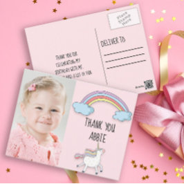 Rosa Unicorn/Rainbow Birthday Photo Tack Vykort