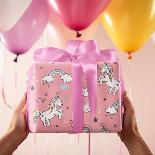 Rosa Unicorn Rainbow Mönster Presentpapper (Pink Unicorn Rainbow Pattern Wrapping Paper)