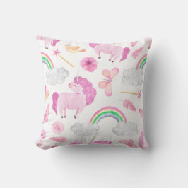 Rosa Unicorn Rainbows Girly Magic Butterflies Kudde