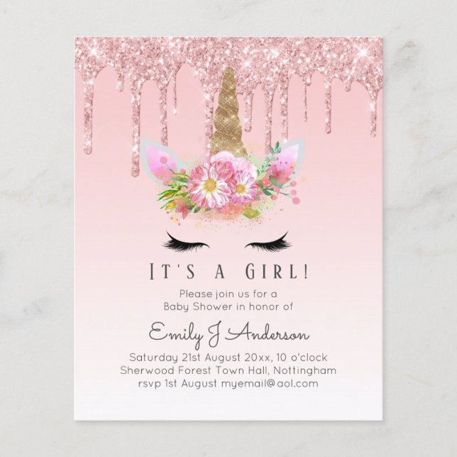 Rosa Unicorn Ro Guld Dripping Glitter Flicka (Framsida)