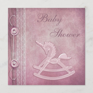 Rosa Unicorn Rocking Horse & Snöre Baby Shower Inbjudningar
