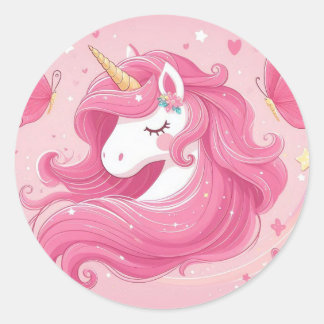rosa Unicorn Runt Klistermärke