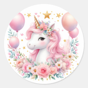 Rosa Unicorn Runt Klistermärke