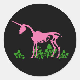 Rosa Unicorn Skeleton Runt Klistermärke