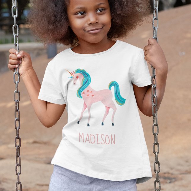 Rosa Unicorn söta barn namn flicka T Shirt (Skapare uppladdad)