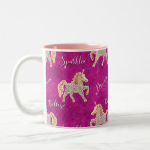 Rosa Unicorn Sparkles Två-Tonad Mugg